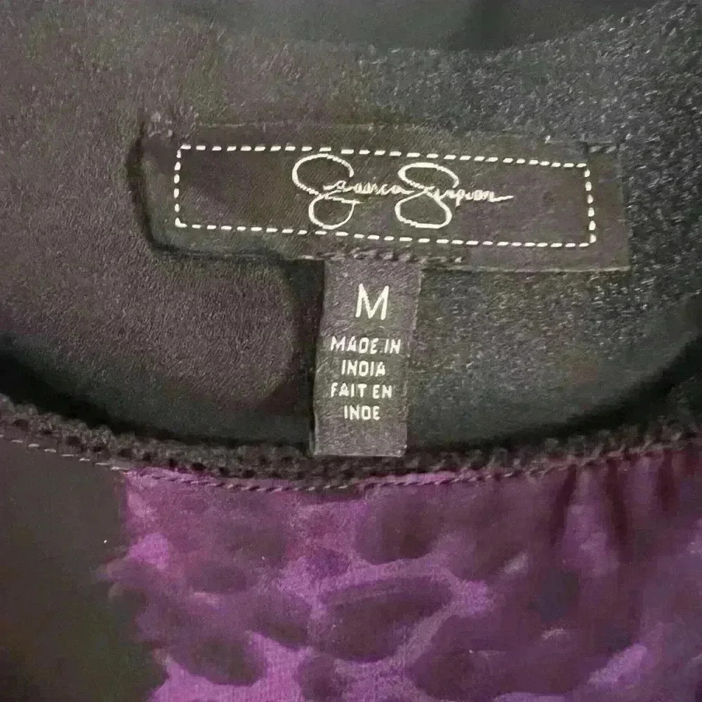 Jessica Simpson Purple Black Leopard Chiffon Short Sleeve Boat Neck Medium - Picture 3 of 5